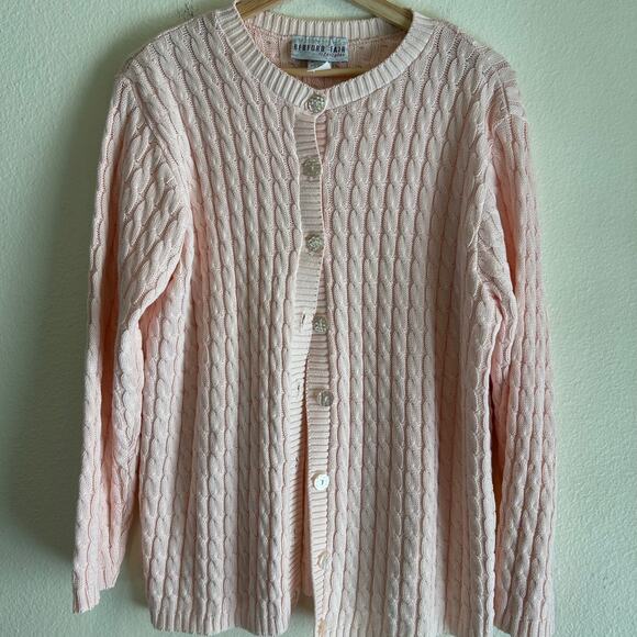 Bedford Fair Cardigan Sweater Cable Knit Pink SZL - Picture 4 of 10
